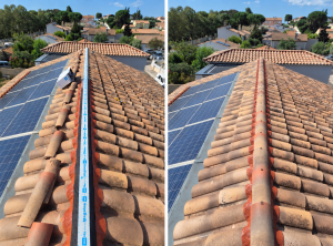 Comparaison avant-après de la rénovation du faîtage d’un toit équipé de panneaux solaires