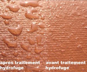Comparaison d’une surface après traitement hydrofuge (à gauche) et avant traitement hydrofuge (à droite)